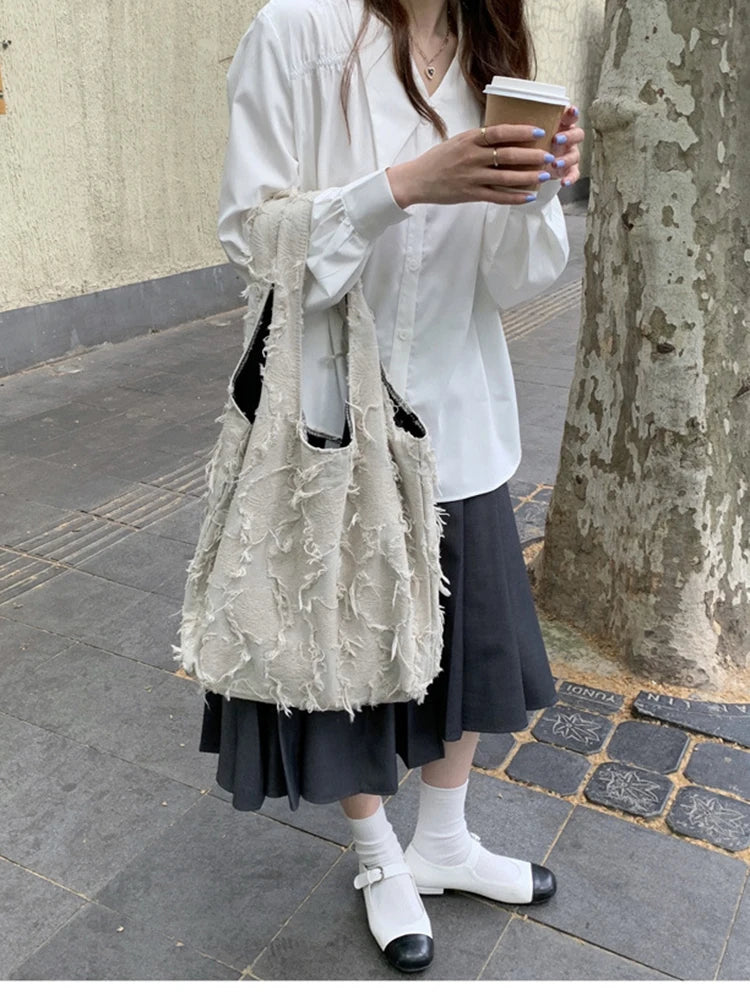 Women Beach Bags Large Capacity Tassel Shoulder Totes Casual Shopping Bag