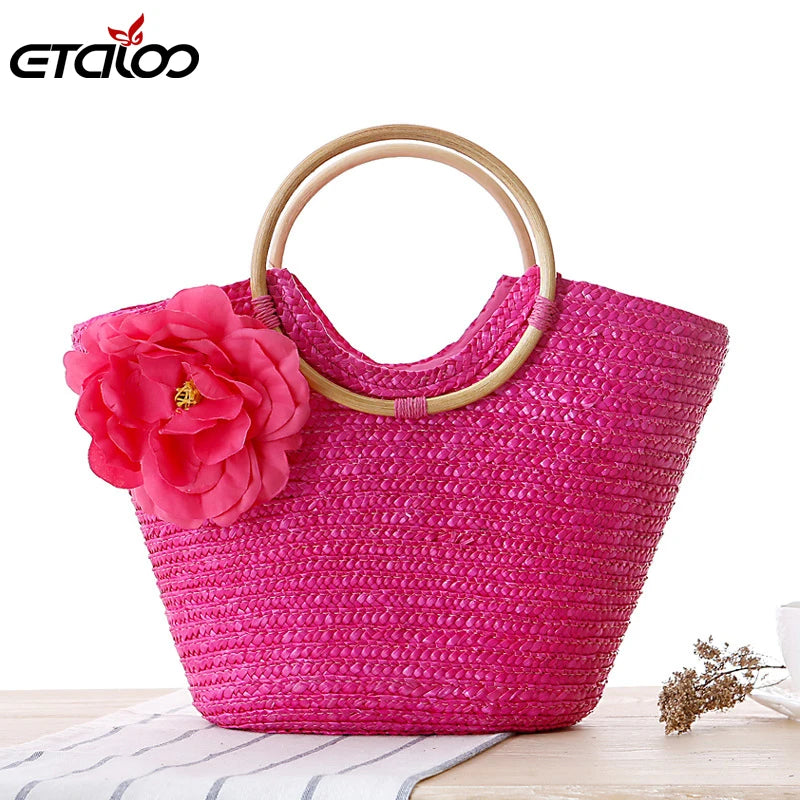 Women Summer Handbag Flower Straw Beach Bag Handbags & Crossbody Bags