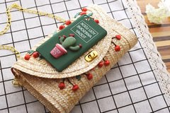 Women Summer Mini Straw Beach Tote Crossbody Bag Woven Handbag Clutch
