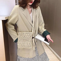 Women Straw Messenger Bag Hollow Out Woven Shoulder Tassel Crossbody Beach