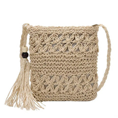 Women Straw Messenger Bag Hollow Out Woven Shoulder Tassel Crossbody Beach