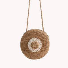 Women Summer Straw Messenger Bag Flower Decor Woven Shoulder Crossbody Beach Tra