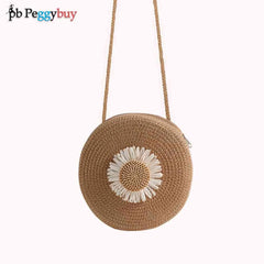Women Summer Straw Messenger Bag Flower Decor Woven Shoulder Crossbody Beach Tra