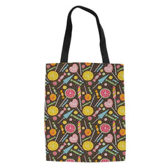 Women Supermarket Shopping Bag Cartoon Candy Ice Cream Canvas Tote Bags