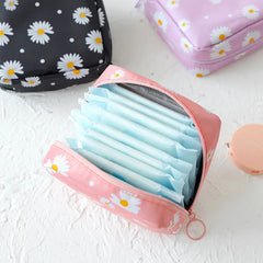 Women Tampon Daisy Storage Bag Sanitary Pad Pouch Napkin Cosmetic Bags Organizer