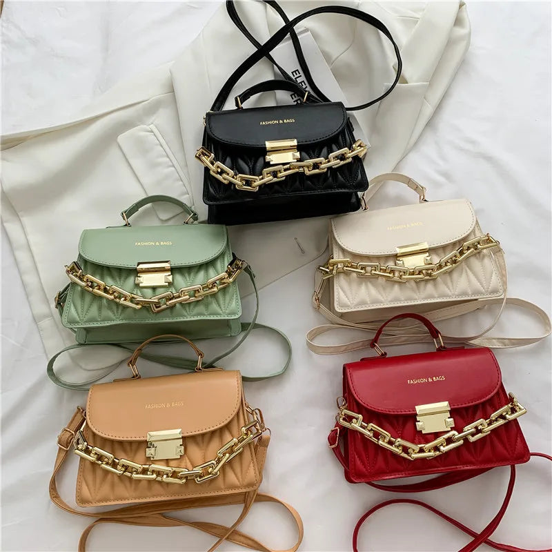 Women Textured Messenger Bag Chain Shoulder Small Square Handbags
