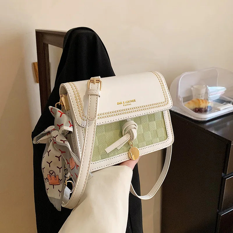 Women Textured Shoulder Bag Contrasting Colors Messenger Bags