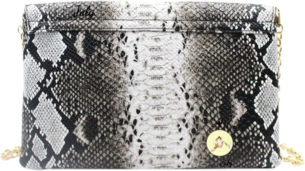 Snakeskin Envelop Clutch Handbag with Chain Strap