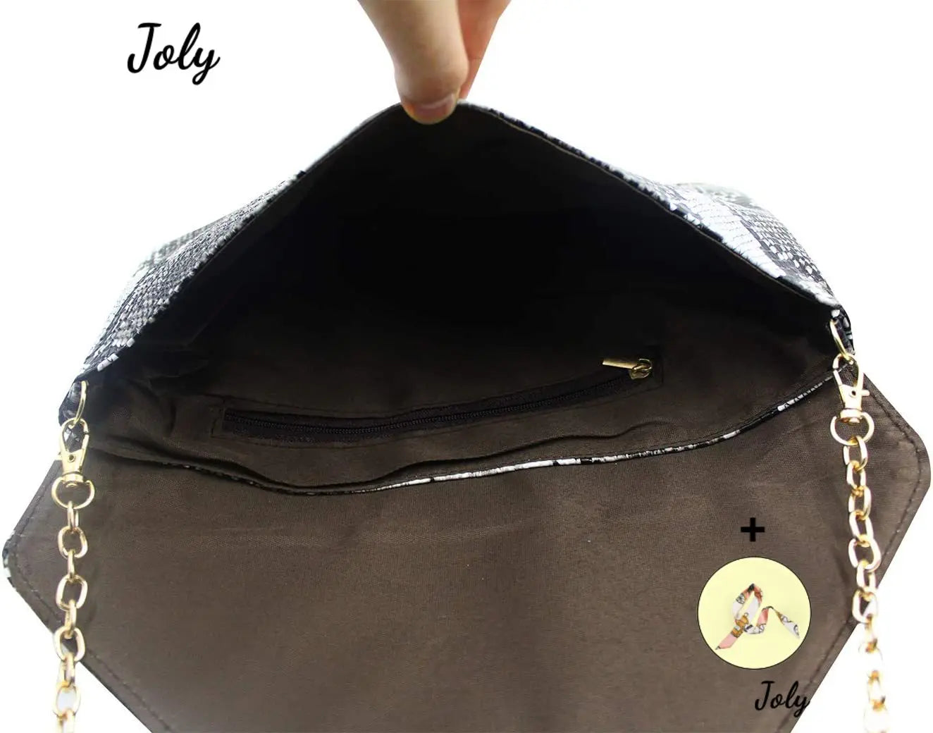 Snakeskin Envelop Clutch Handbag with Chain Strap