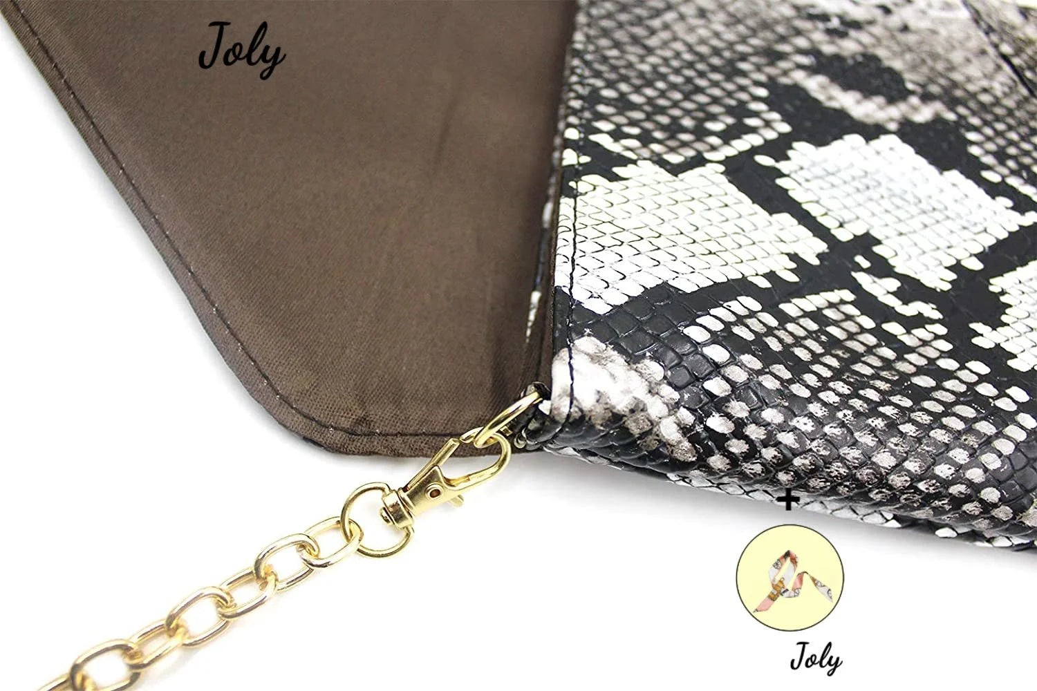 Snakeskin Envelop Clutch Handbag with Chain Strap
