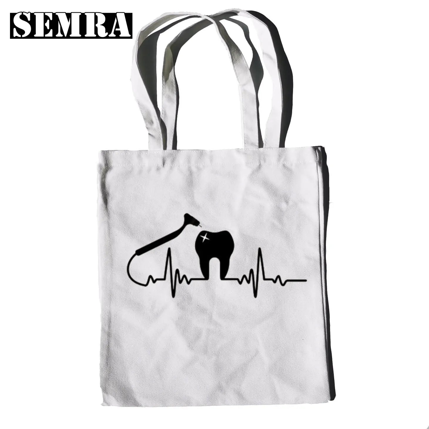 Funny Dentist Graphic Shoulder Bag Canvas Girl Handbag 90s Casual Shopping