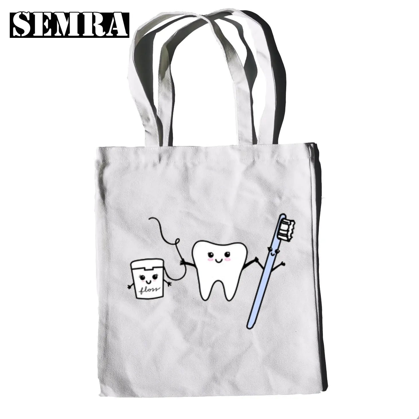 Funny Dentist Graphic Shoulder Bag Canvas Girl Handbag 90s Casual Shopping