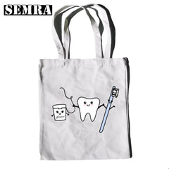 Funny Dentist Graphic Shoulder Bag Canvas Girl Handbag 90s Casual Shopping