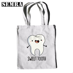 Funny Dentist Graphic Shoulder Bag Canvas Girl Handbag 90s Casual Shopping