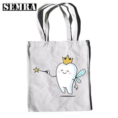 Funny Dentist Graphic Shoulder Bag Canvas Girl Handbag 90s Casual Shopping