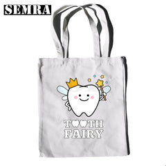 Funny Dentist Graphic Shoulder Bag Canvas Girl Handbag 90s Casual Shopping
