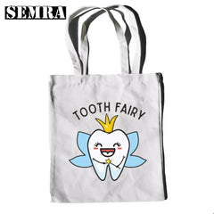 Funny Dentist Graphic Shoulder Bag Canvas Girl Handbag 90s Casual Shopping
