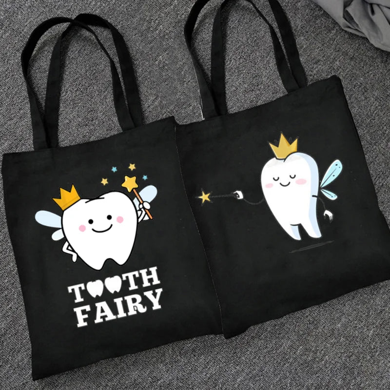 Funny Dentist Graphic Shoulder Bag Canvas Girl Handbag 90s Casual Shopping