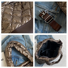 Women Top-Handle Bag Retro PU Splicing Quilted Winter Lattice Shoulder Bag