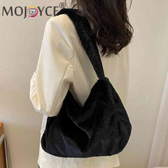 Fluffy Top Handle Bag Soft Tote Shoulder Bag Zipper Girls Cosmetic Holder