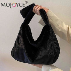 Fluffy Top Handle Bag Soft Tote Shoulder Bag Zipper Girls Cosmetic Holder