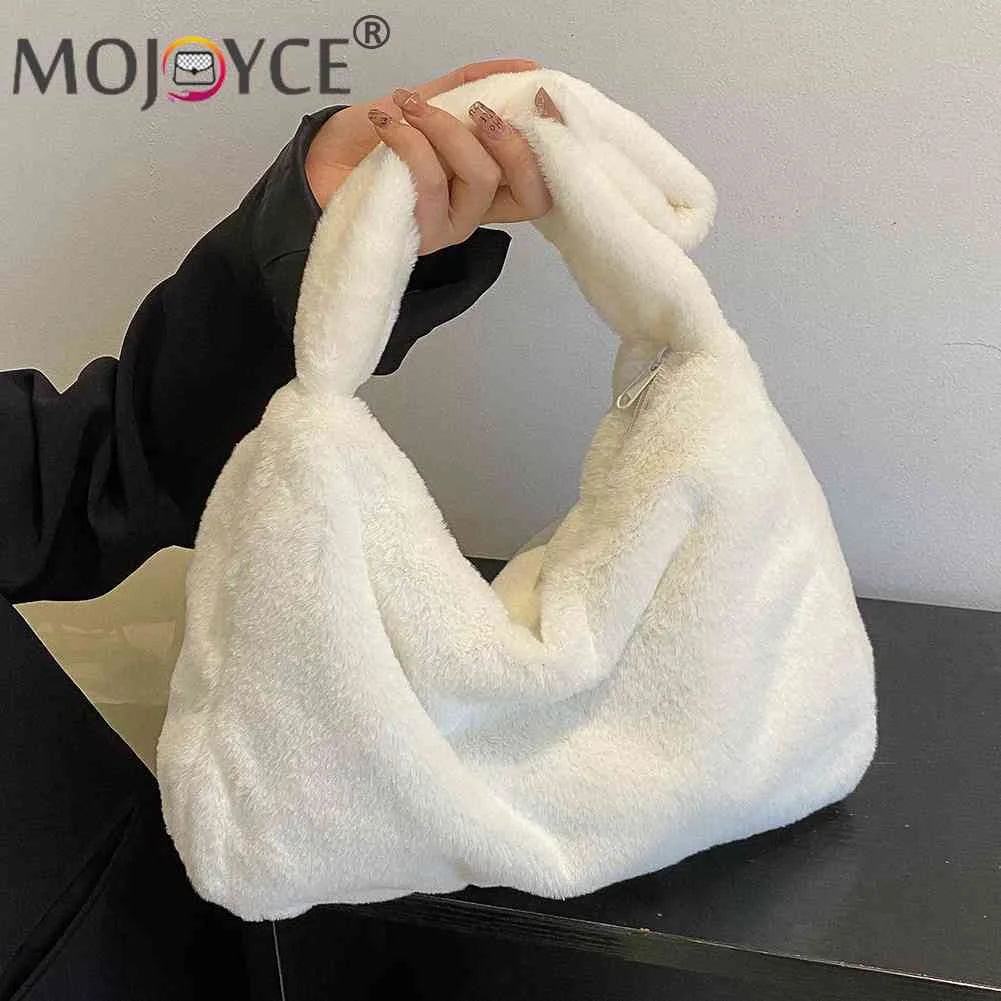 Fluffy Top Handle Bag Soft Tote Shoulder Bag Zipper Girls Cosmetic Holder