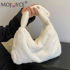 Fluffy Top Handle Bag Soft Tote Shoulder Bag Zipper Girls Cosmetic Holder