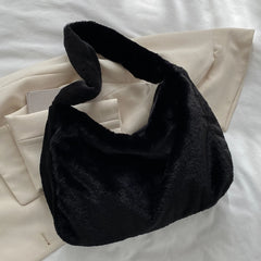 Fluffy Top Handle Bag Soft Tote Shoulder Bag Zipper Girls Cosmetic Holder