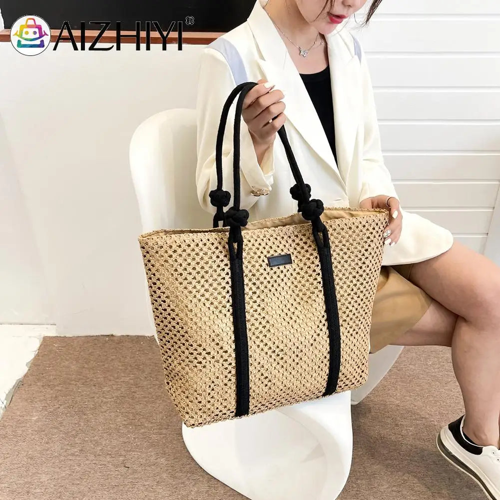 Straw Beach Shoulder Bags Solid Bags Ladies Traveling Shopping Handbags