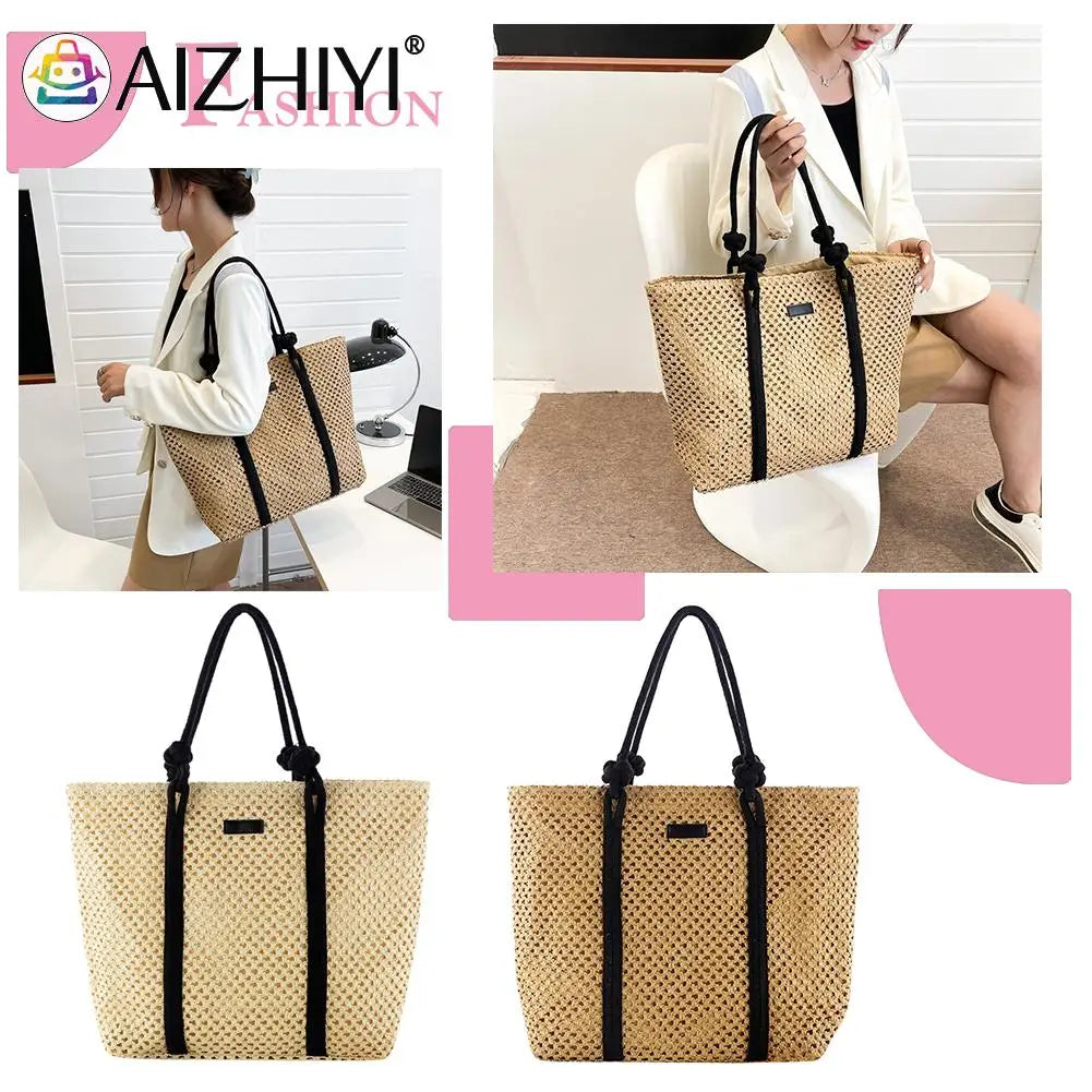 Straw Beach Shoulder Bags Solid Bags Ladies Traveling Shopping Handbags