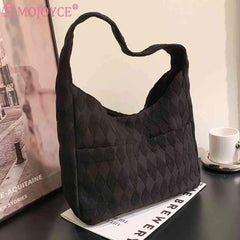 Casual Rhombus Armpit Bag Soft Cloth Large Capacity for Daily Travel