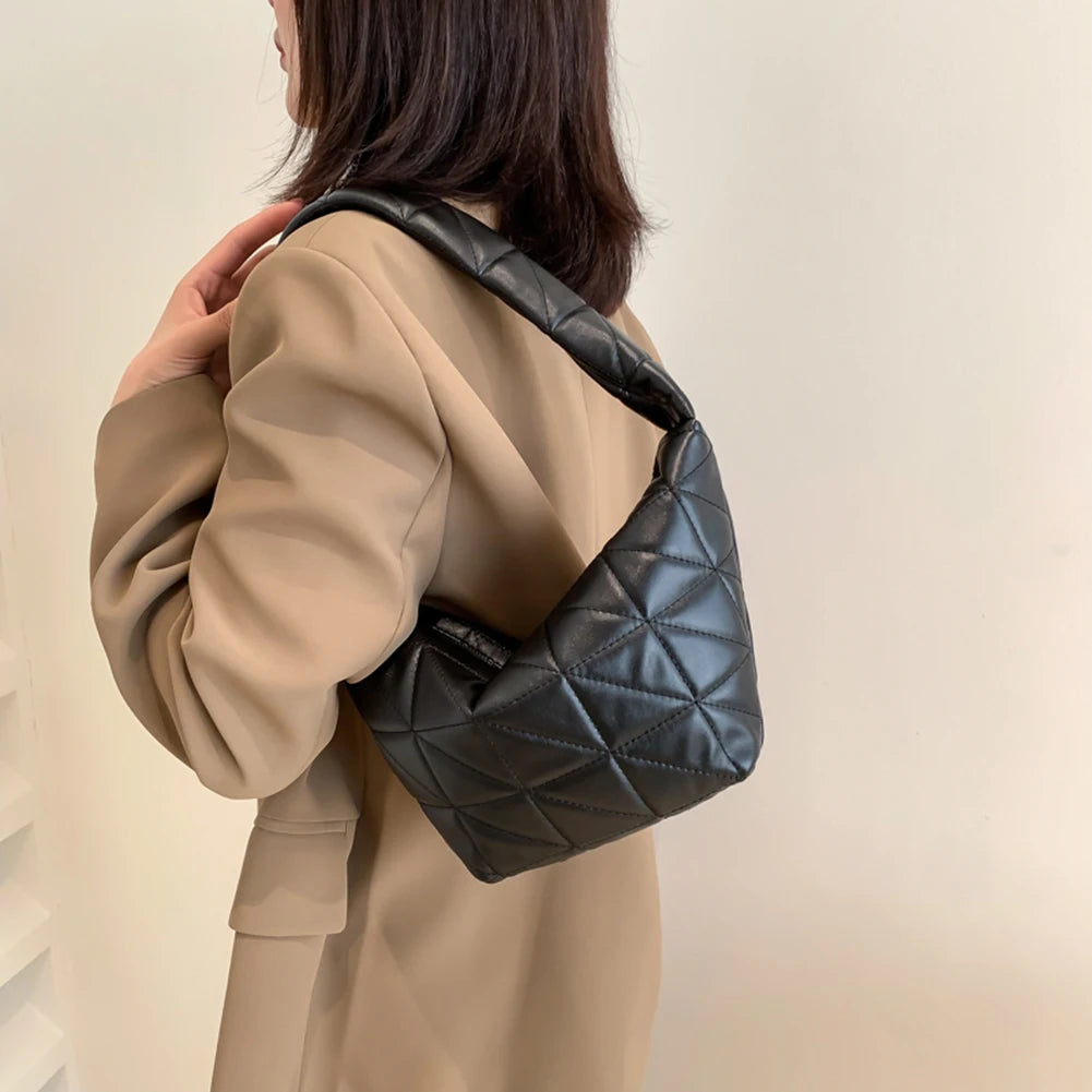 Women Top-handle Bags PU Leather Hobos Handbags Quilted Rhombus Pattern