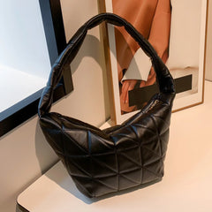 Women Top-handle Bags PU Leather Hobos Handbags Quilted Rhombus Pattern