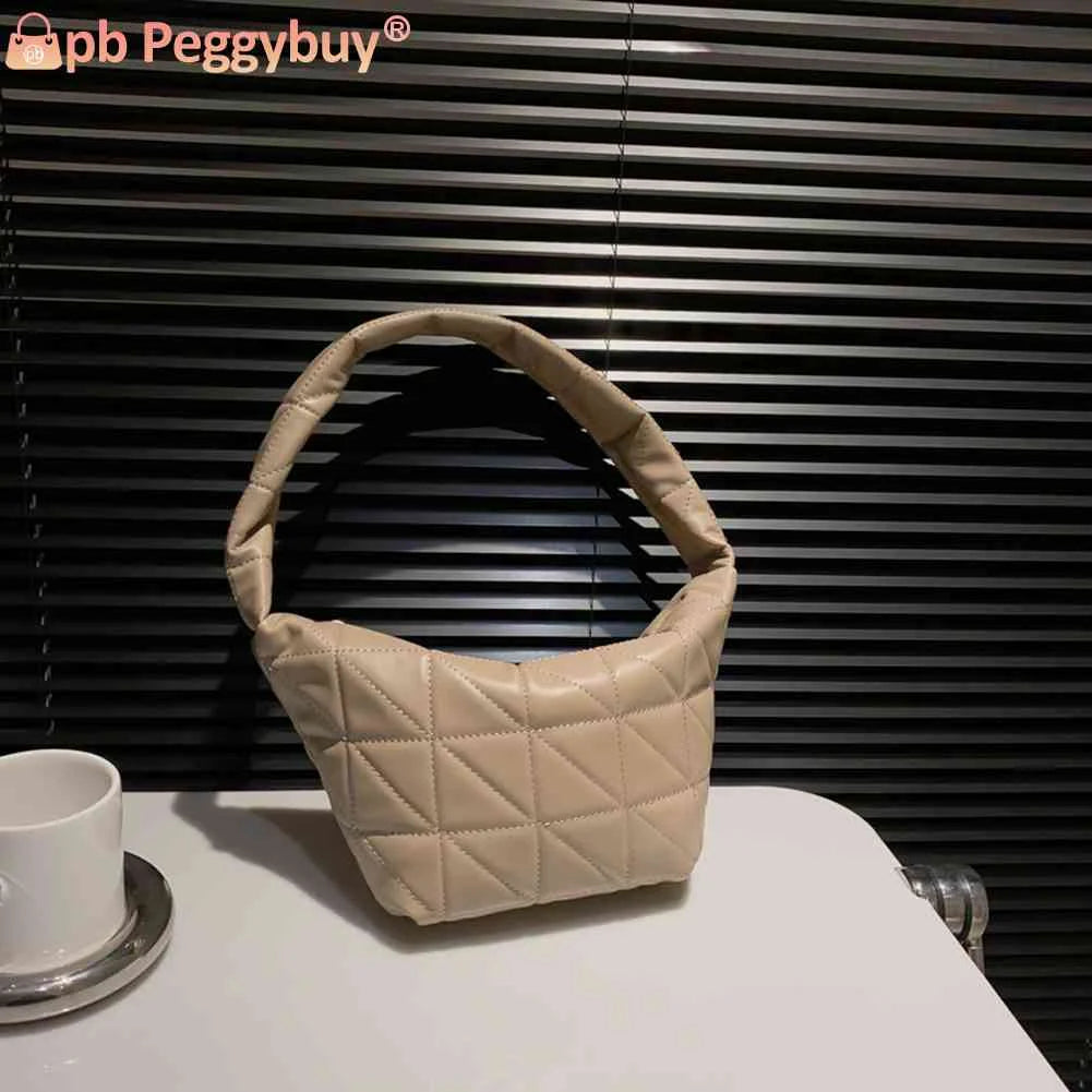 Women Top-handle Bags PU Leather Hobos Shoulder Bag Quilted Rhombus Pattern