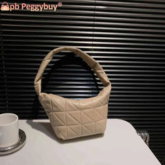 Women Top-handle Bags PU Leather Hobos Shoulder Bag Quilted Rhombus Pattern