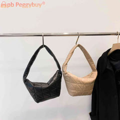 Women Top-handle Bags PU Leather Hobos Shoulder Bag Quilted Rhombus Pattern