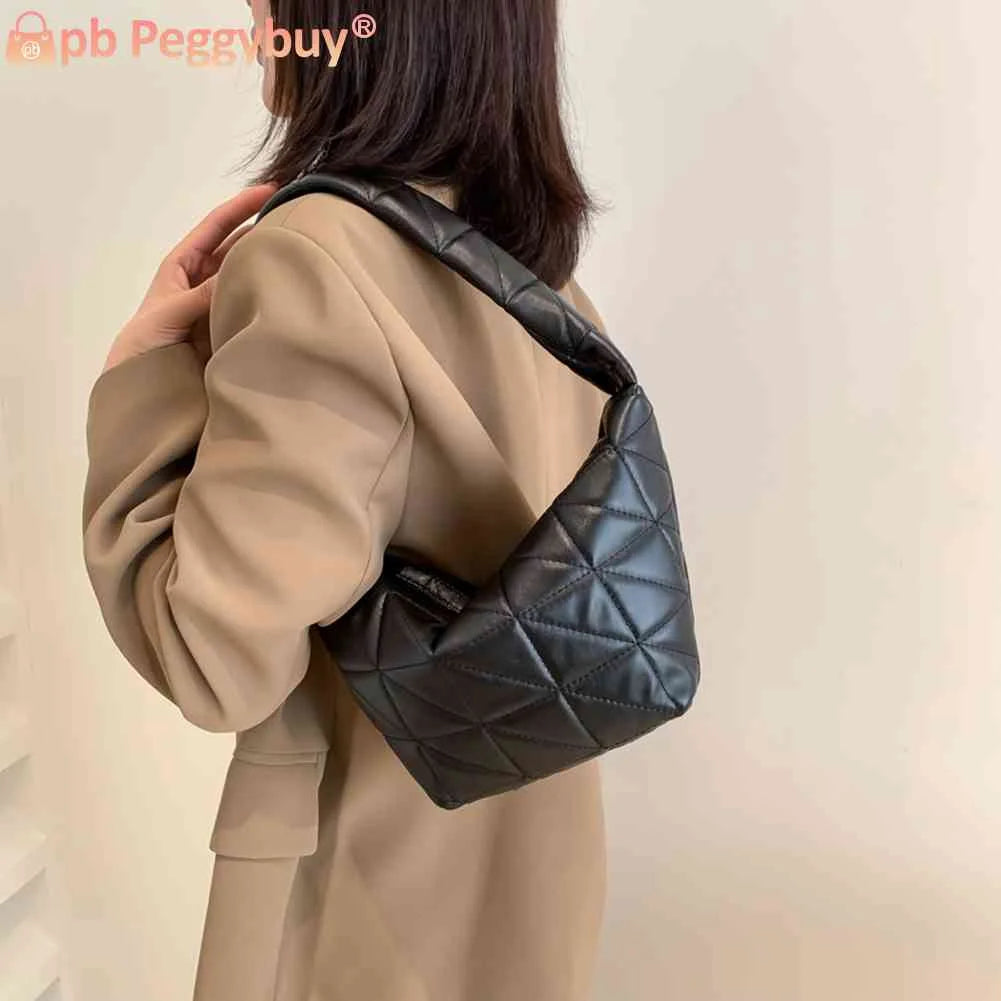Women Top-handle Bags PU Leather Hobos Shoulder Bag Quilted Rhombus Pattern