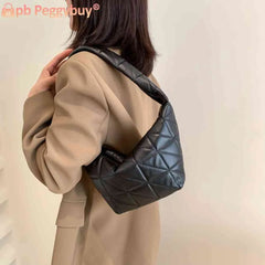 Women Top-handle Bags PU Leather Hobos Shoulder Bag Quilted Rhombus Pattern