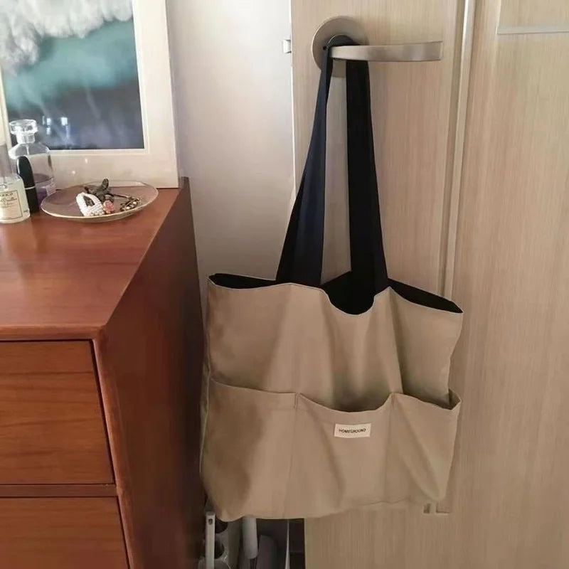 Women Tote Bag Solid Oxford Reusable Shopping Beach Bag