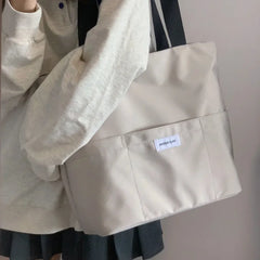 Women Tote Bag Solid Oxford Reusable Shopping Beach Bag