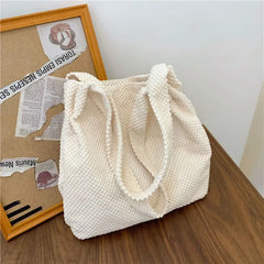 Women Tote Bag Cotton High-Capacity Casual Solid Zipper Shoulder Bags Handbags