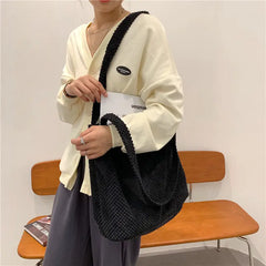 Women Tote Bag Cotton High-Capacity Casual Solid Zipper Shoulder Bags Handbags