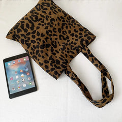 Leopard Corduroy Tote Bag Soft Hasp High-Capacity Handbags