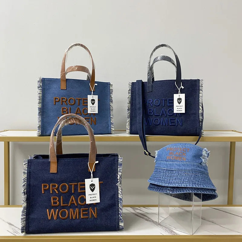 Women Tote Bag Large Capacity Denim Shopping Handbag