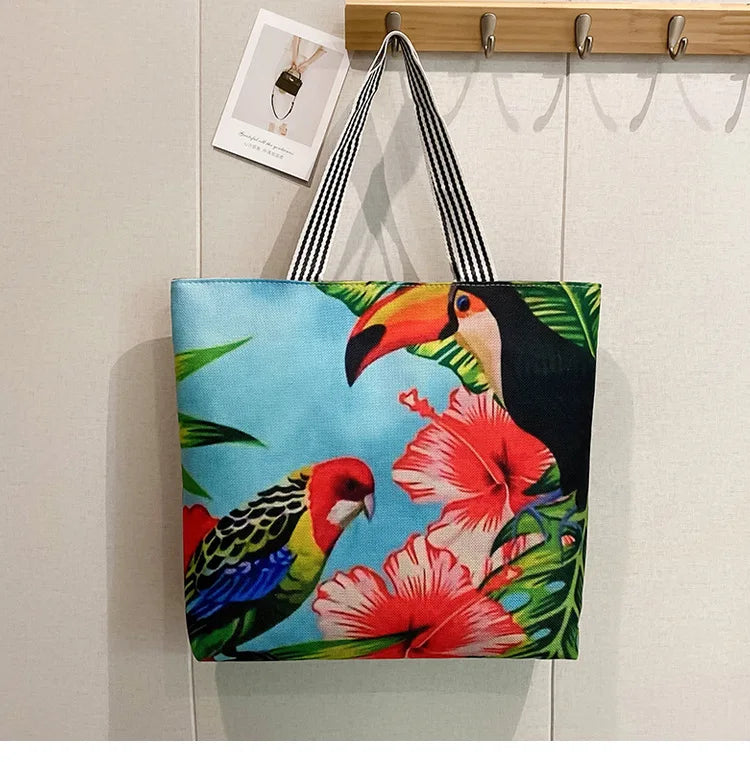 Women Tote Bags Autumn Winter Linen Shopping Handbag Canvas Beach Bag
