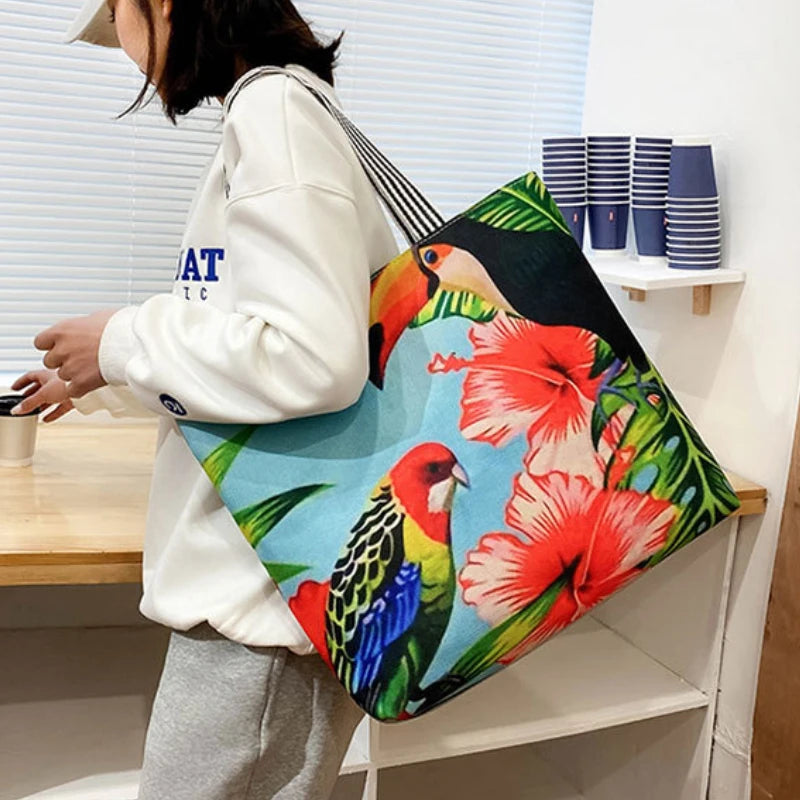Women Tote Bags Autumn Winter Linen Shopping Handbag Canvas Beach Bag