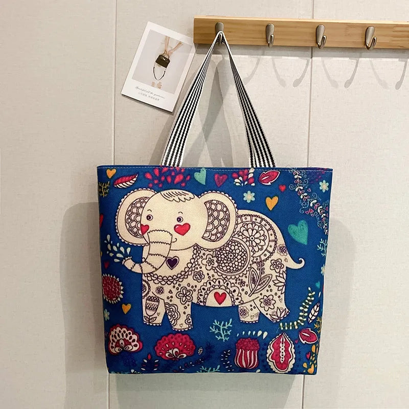 Women Tote Bags Autumn Winter Linen Shopping Handbag Canvas Beach Bag