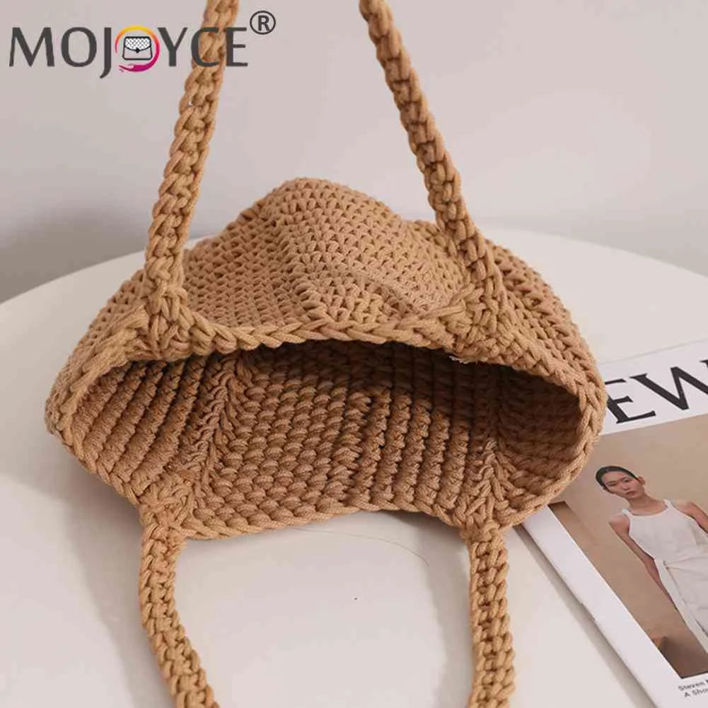 Vintage Knitting Handbags Summer Casual Soft Tote Bags for Women