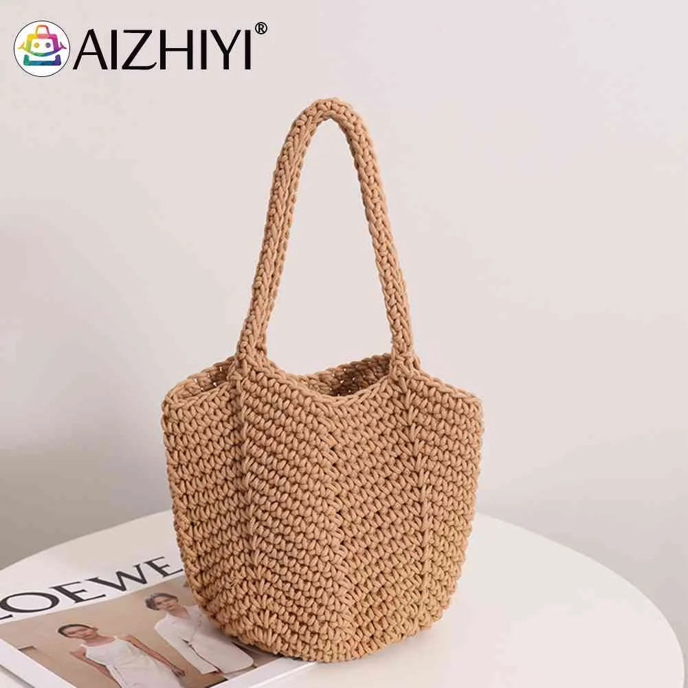 Vintage Knitting Handbags Soft Solid Portable Tote Bags for Ladies