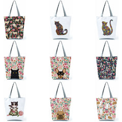 Floral Pet Dog Cat Print Tote Bag for Women